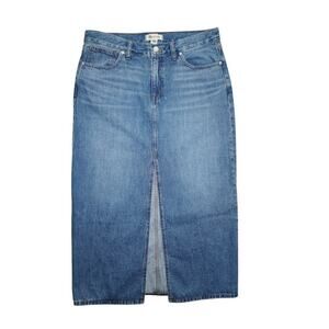 Madewell High Waist Denim Midi Skirt with Front Slit – Size 29